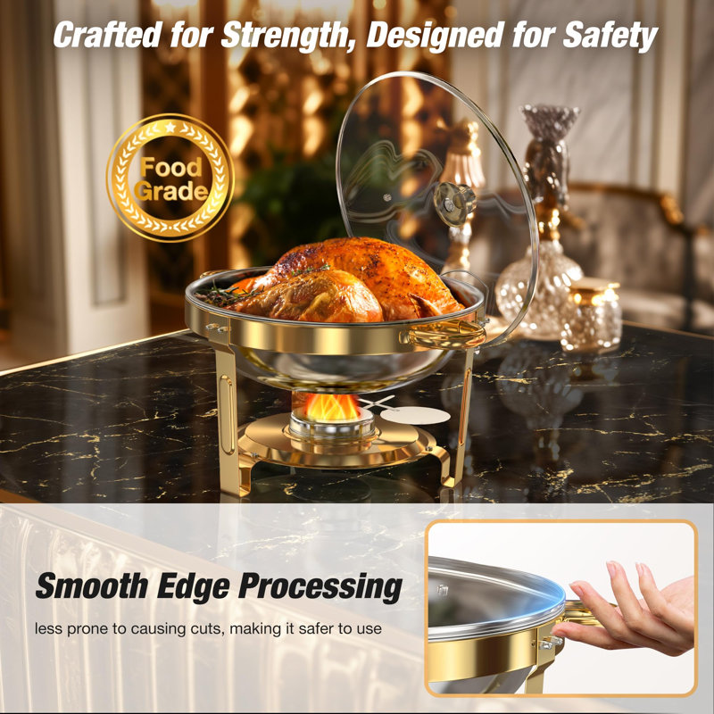 5QT Gold Chafing Dishes for Buffet with Glass Lid (Set of 4)