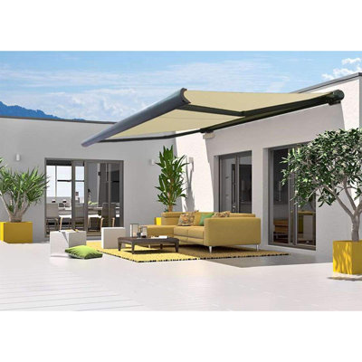 Intelroll Global 350cm W x 25cm D Fabric Anthracite Grey Cover Retractable Patio Awning