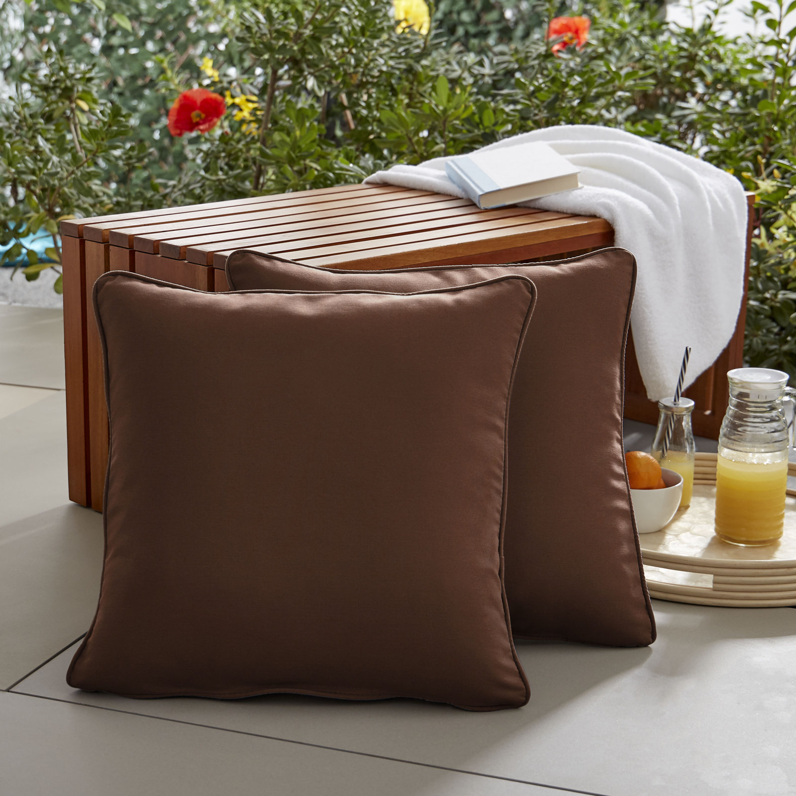 Hansah Outdoor Square Pillow Cover & Insert, 18" H x 18" W x 6" D, Sunbrella Canvas Navy