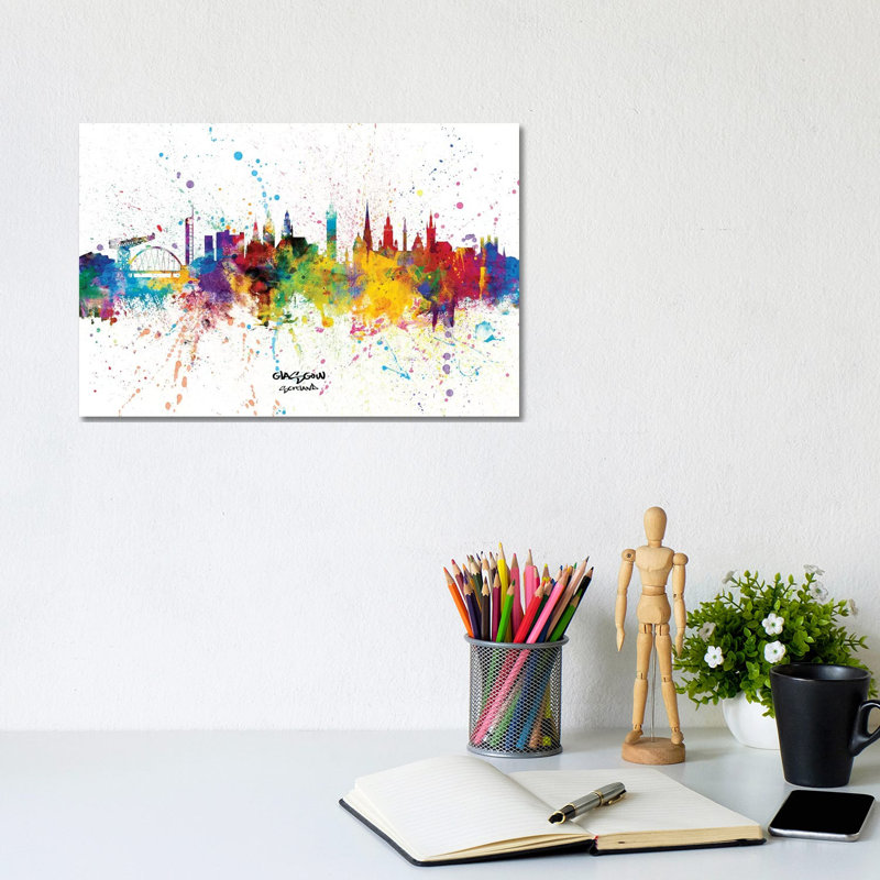 Glasgow Scotland Skyline Splash by Michael Tompsett - Wrapped Canvas Print, 20.32cm H x 20.32cm W