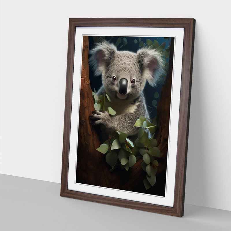 Koala Bear Conceptual - Single Picture Frame Print on Wood, 64cm H x 46cm W x 2cm D, Walnut