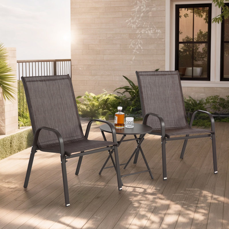 Ensemble de patio 3 pièces, chaises de camping d'extérieur en tissu respirant PVC-coated polyester, table pliante avec plateau en acier, 2 chaises et 1 table 