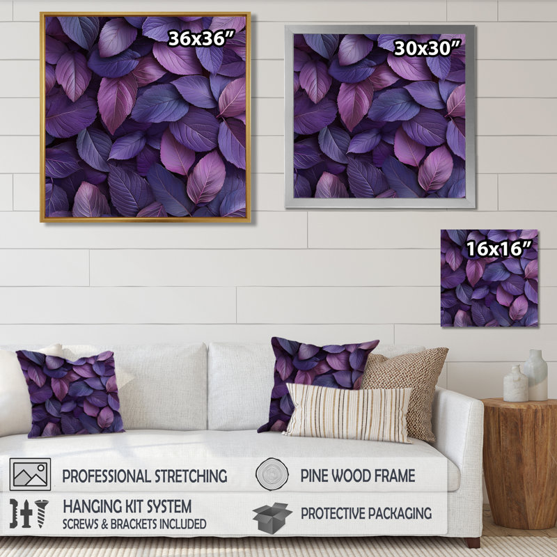 Plum Leaves Evening Collage I - Leaves, art mural, Impression encadrée flottante, Argent argent, H 16 po x l 16 po