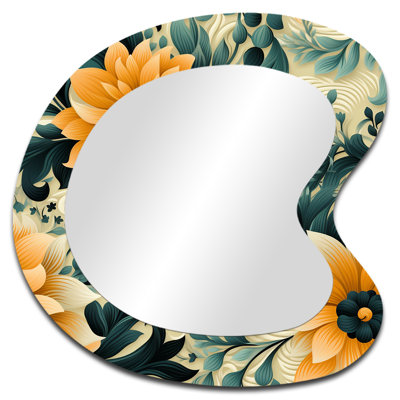 Boho damassé d'été, rêves tropicaux I - Art floral en métal - Miroir mural asymétrique traditionnel