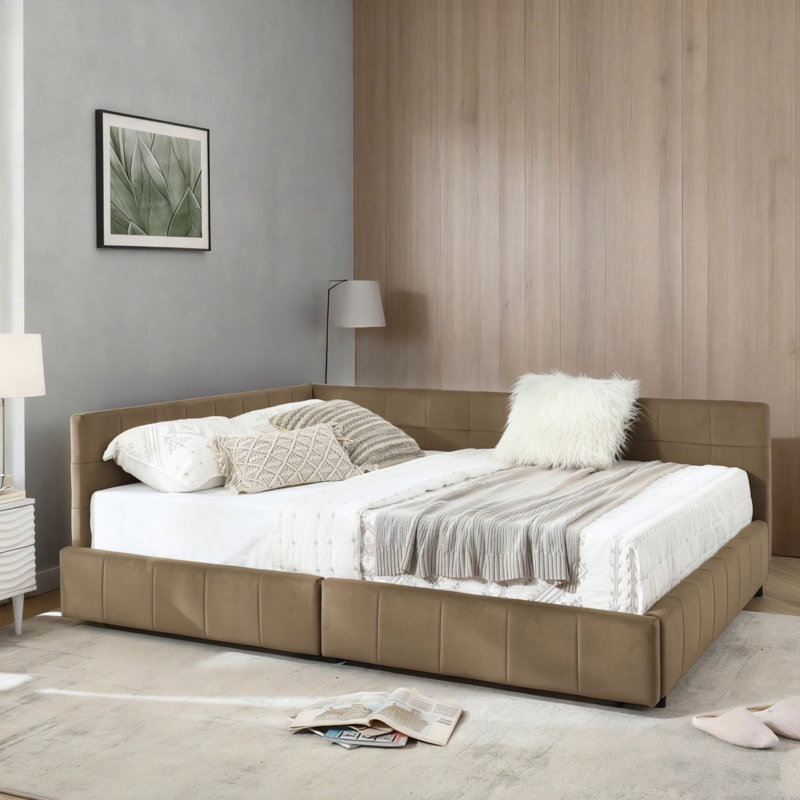 Queen Size Storage Upholstered Tufted Bed Frame, Brown, Queen