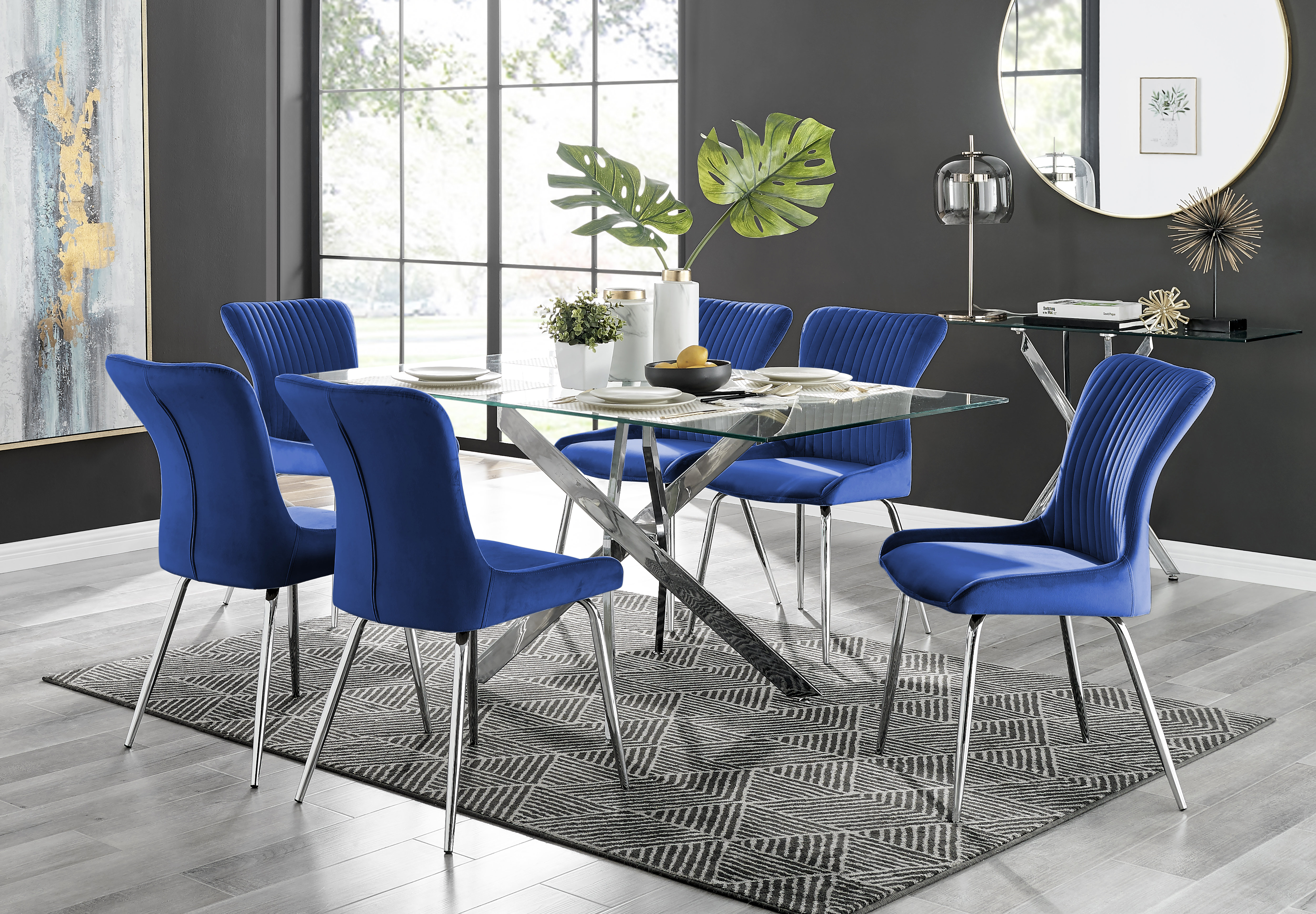 Canora Grey Lenworth Glass and Chrome Rectangular Dining Table Set with ...
