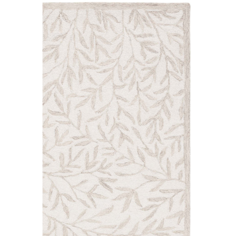 Tapis floral en laine / coton touffeté à la main Jaci ivoire / beige, Carré 3 pi