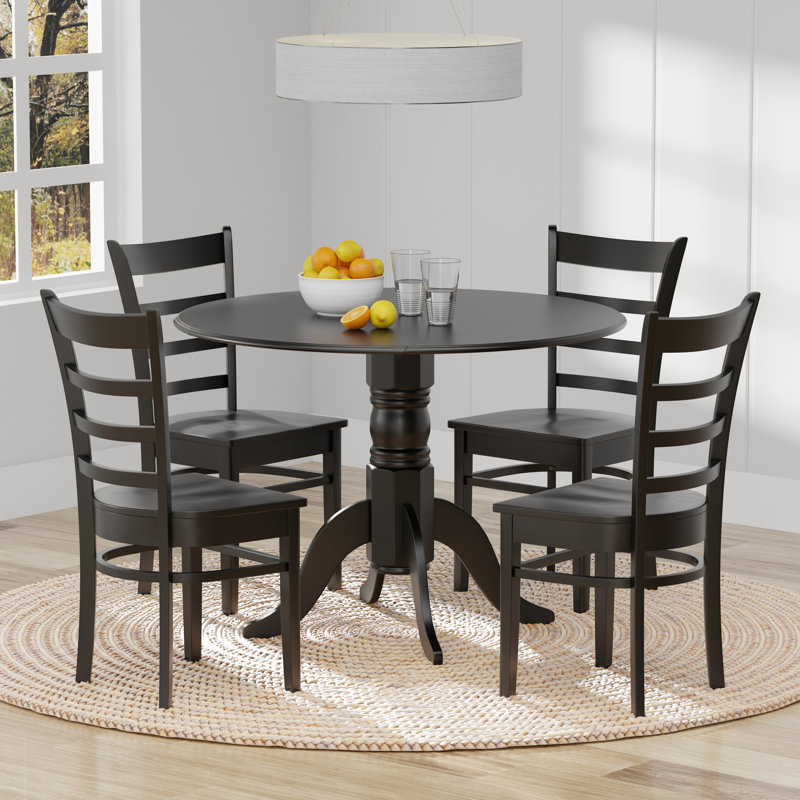 Maritssa Solid Wood Top Pedestal Dining Set, Black, Black, 5 Piece Dining Set