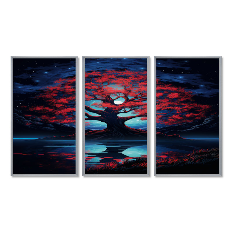 Titouan - Ensemble de décoration murale arbre chêne, H 40 po x l 60 po x P 1 po, Encadrement argenté