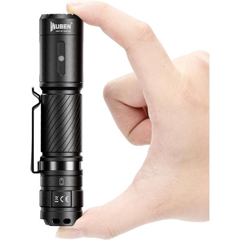 Lampe de poche EDC 1 pièce en aluminium noir, 1200 lumens, avec lentille TIR et batterie rechargeable de type C