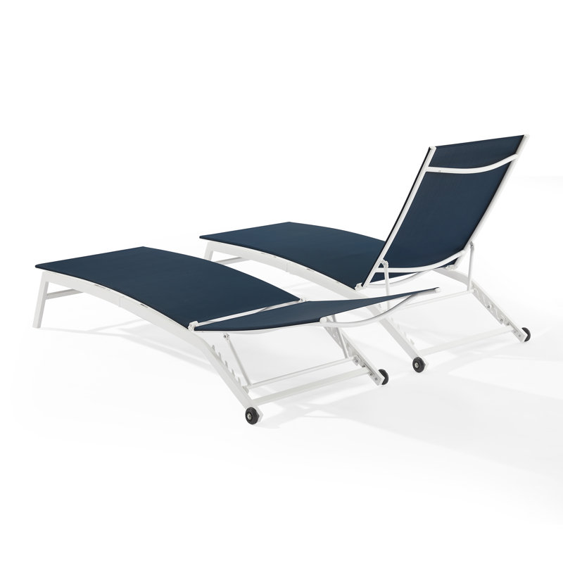 Maryport 2-piece Outdoor Chaise Lounge Set, Navy Seat/White Frame