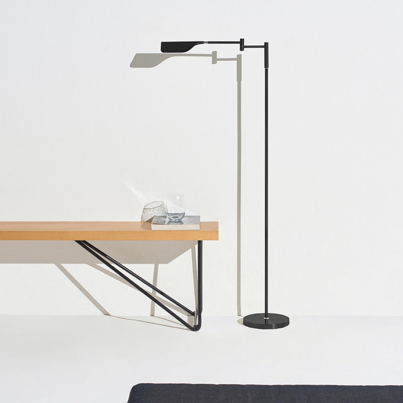 Leaf 53 in. Industrial Vintage Reading Floor Lamp with Metal Shade and 3-Way Dimming Options - Integrated LED Light, Black