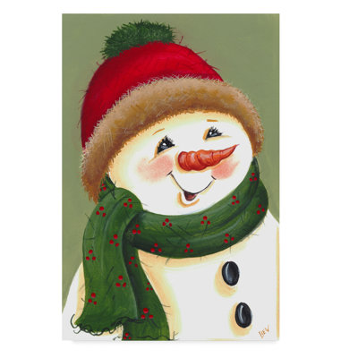 Wrapped Canvas Wall Art - Beverly Johnston 'Carrot Nose Snowman' Wall Art for Living Room, Bedroom, or Office Décor - 30x47
