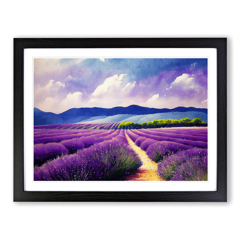 Lavender Field Watercolour Vol.2 - Single Picture Frame Print, Black Framed, 34cm H x 46cm W x 2cm D
