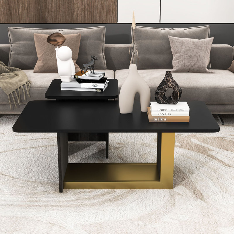 Table basse moderne - Conception élégante avec plateau en panneau de fibres à densité moyenne durable, Noir