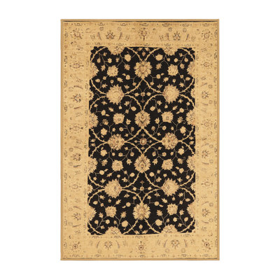 Tapis oriental en laine / polyester tissé à la machine Baruti en brun / noir