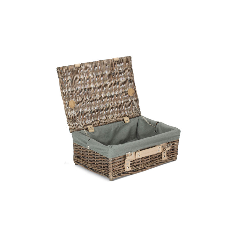 Wicker Hamper Basket with Lining, Antique Wash/Grey, 15cm H x 36cm W x 26cm D