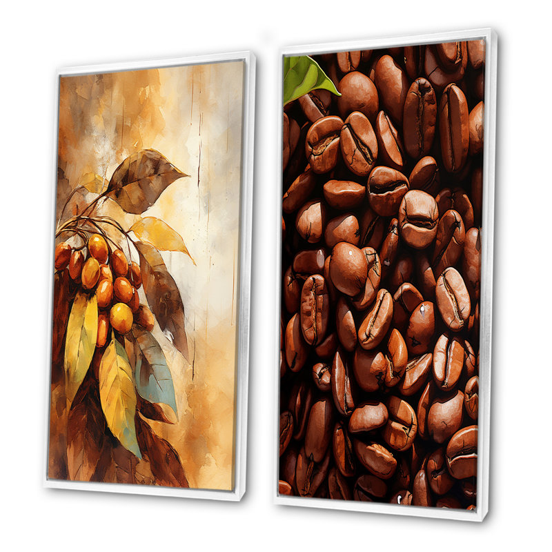 Ensemble de 2 décorations murales café en grains Minimal Harmony, Cadre blanc, H 32 po x l 33 po
