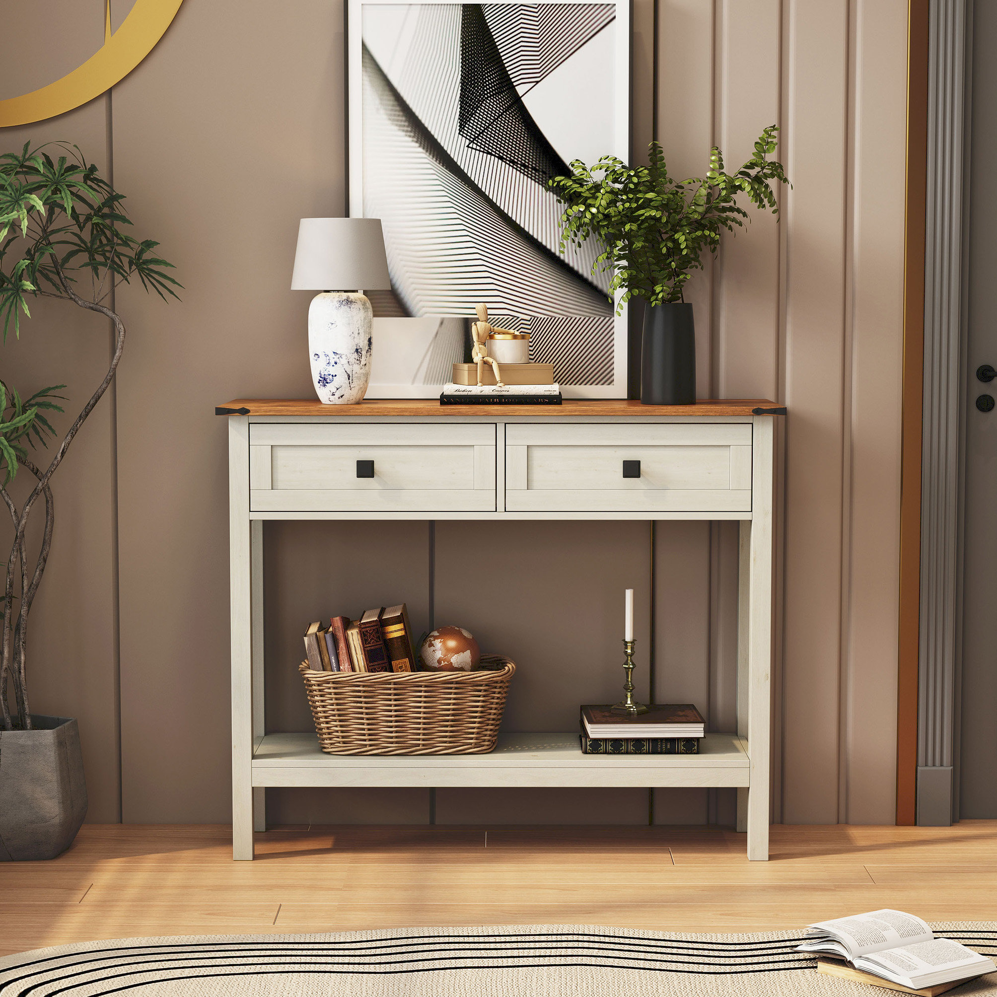 Gracie Oaks Wood Console Table with 2 Drawer | Wayfair