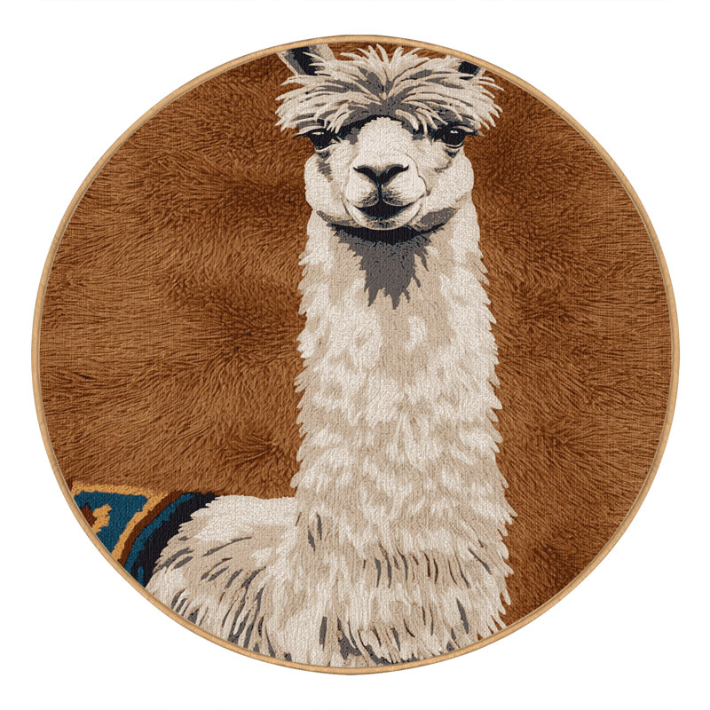  Tapis lavable avec motif lama, Rond 5 pi