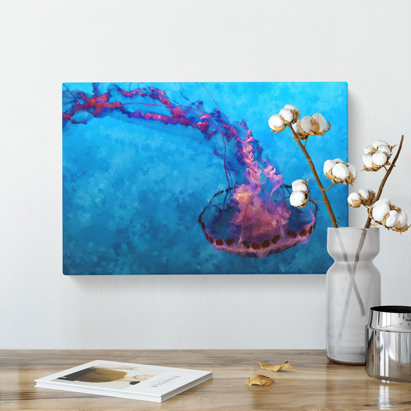 Pink And Blue Jellyfish - Wrapped Canvas, 35cm H x 50cm W x 3cm D
