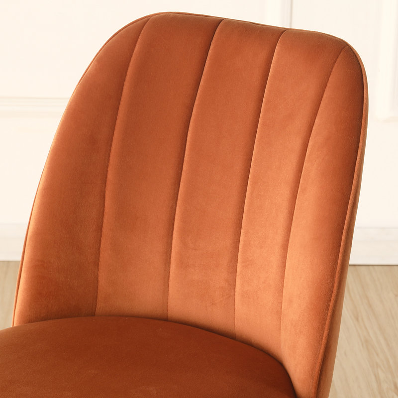 Barez Velvet/Suede Upholstered Armless Dining Chair with Adjustable Feet, Orange