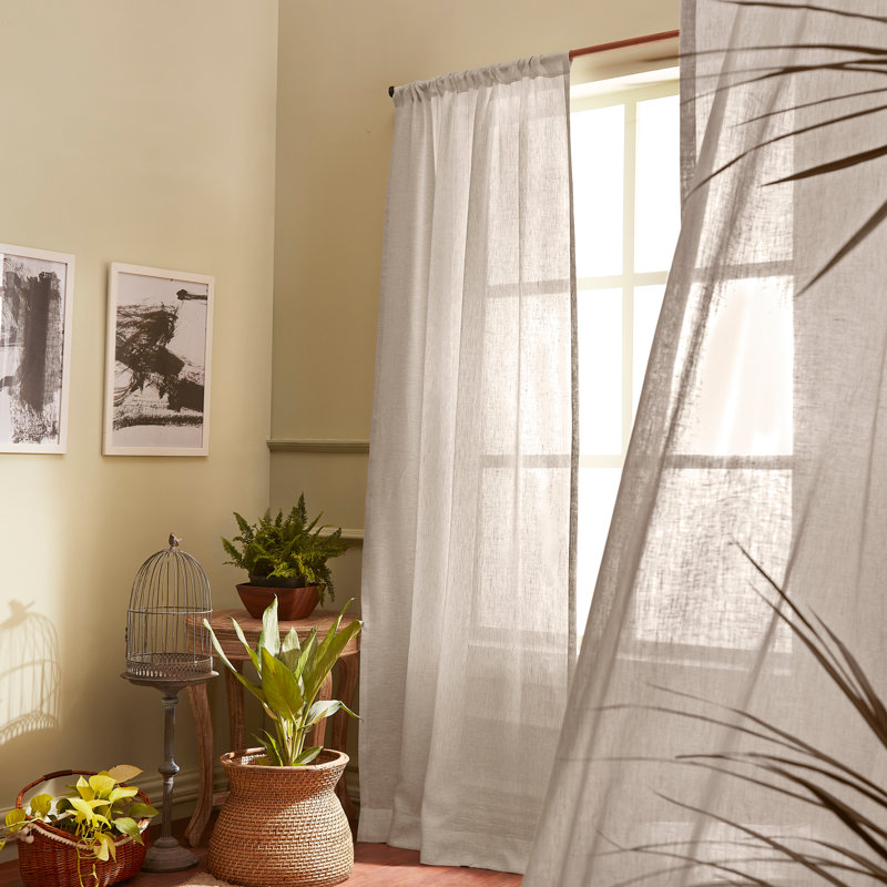 Light Natural Linen Sheer Rod Pocket Curtain Panel 52 x 54 Inch