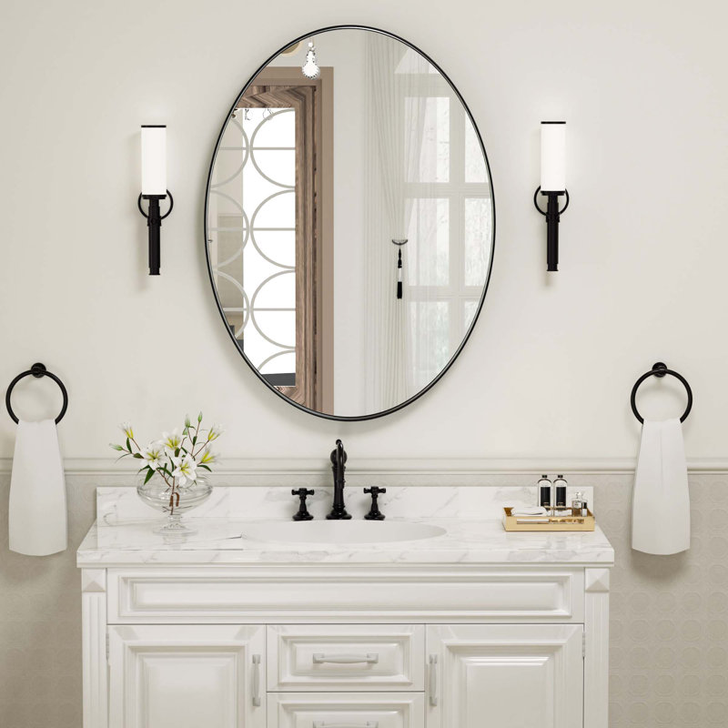 Morelock Metal Oval Wall Mirror, Black, 24" x 36"