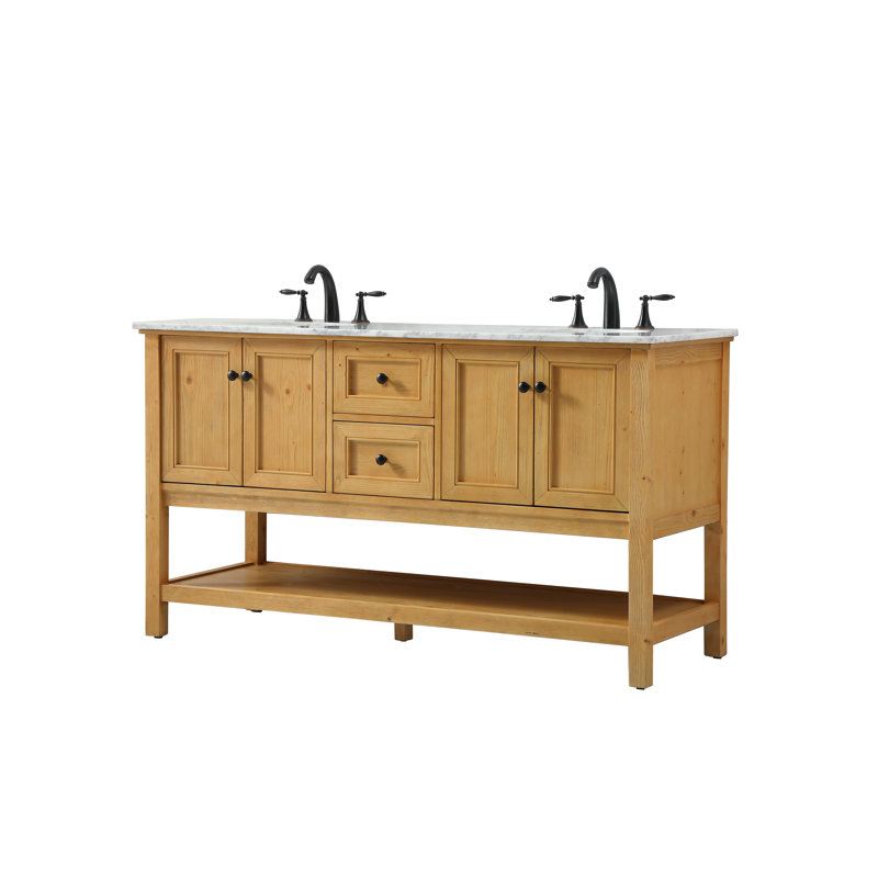 Ensemble de meuble-lavabo double 60 po Bonsai, Bois naturel