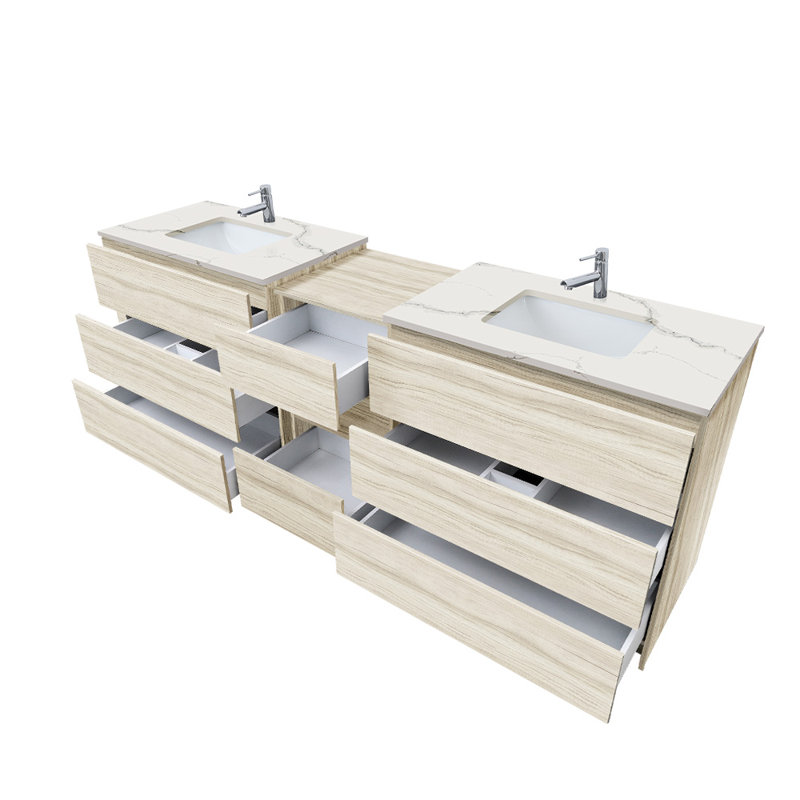 Ella 92'' Double Bathroom Vanity with Engineered Quartz Top, Calacatta White, Single, White