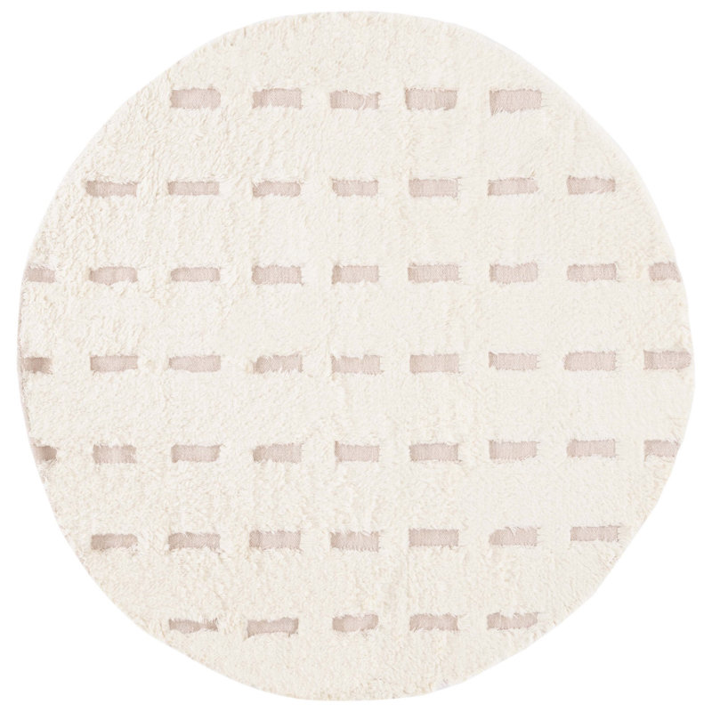 Stephane Striped Flatweave Area Rug in Pink/Ivory, Round 6'