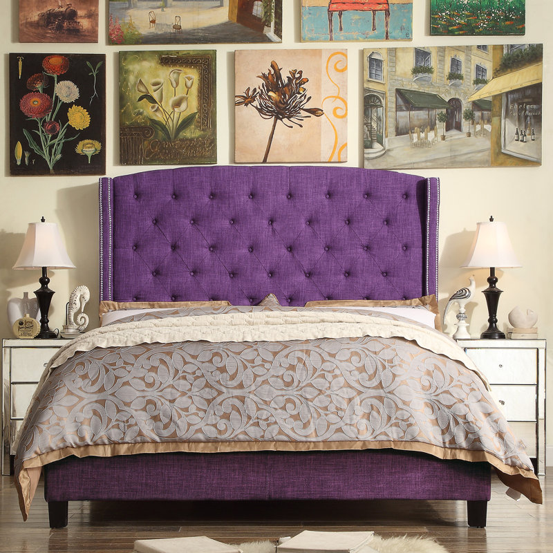 Lit tapissier standard à profil bas Carolann, Mauve radiant, Grand
