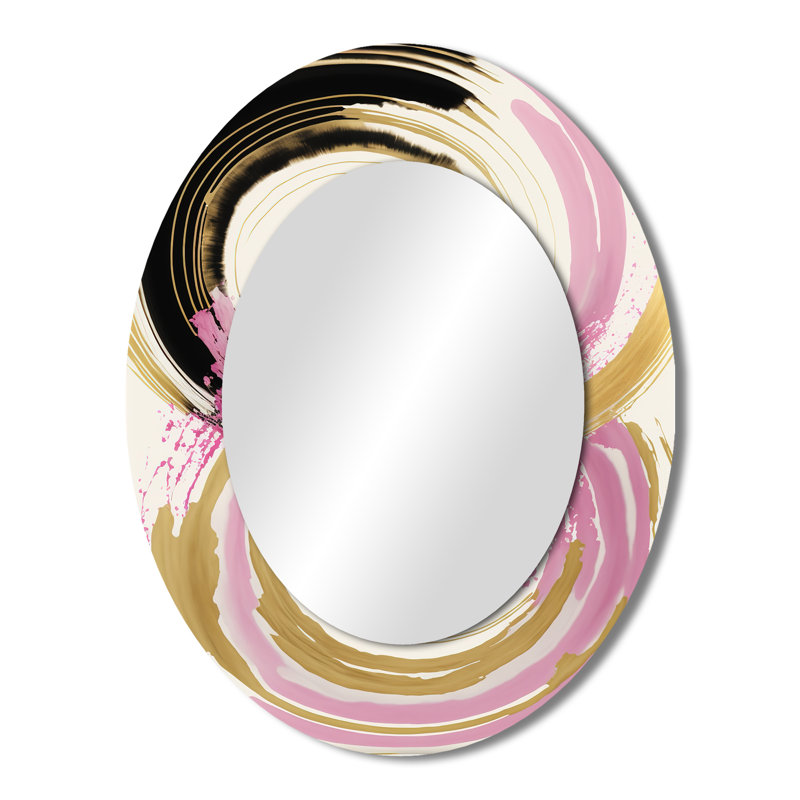 Pink And Gold Curves IV - Abstract Oval Decorative Mirror On Metal, 43" x 33"