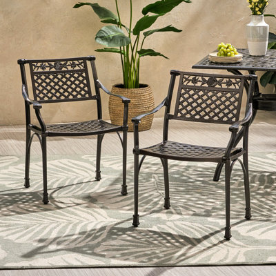 Chaise de jardin en fonte d'aluminium, hauteur 80 cm, largeur 60 cm, profondeur 56 cm, couleur bronze, motifs floraux