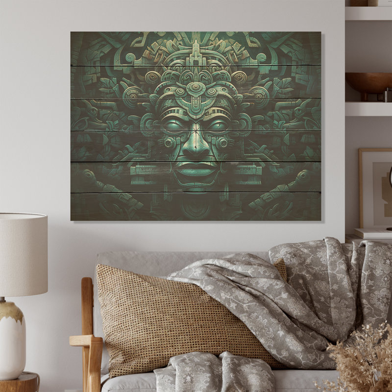 Maya Magic Aztec Mask - Art mural mexicain sur bois de pin naturel, H 10 po x l 20 po