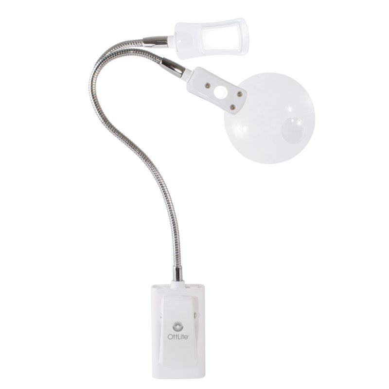 OttLite LED 2 in 1 Sewing Machine Light Clip Lamp, Lighted Optical Grade Magnifier, White