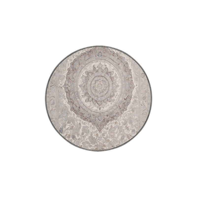 Machine Washable Gray Area Rug, Round 5'