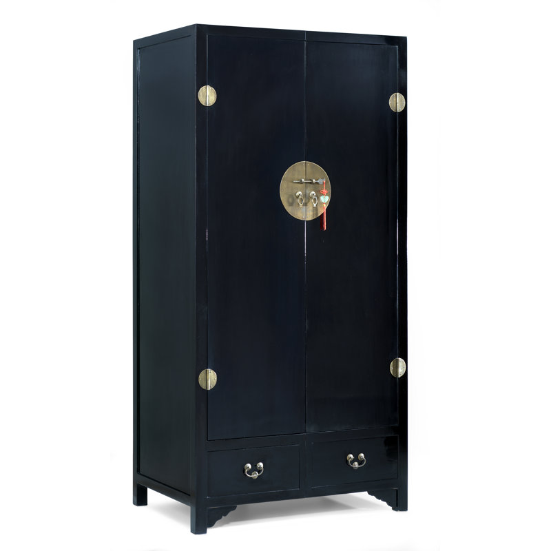 Hangzhou 2 Door Wood Wardrobe, Black Lacquer