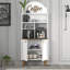 Armoire à café moderne blanche avec nombreuses tablettes, 32,0 x 80,0 x 13,8 pouces | 100% panneau de particules enduit de mélamine, épaisseur: 0,7 pouce | Fixation murale pour un rangement supplémentaire, design élégant et fonctionnel-590931489