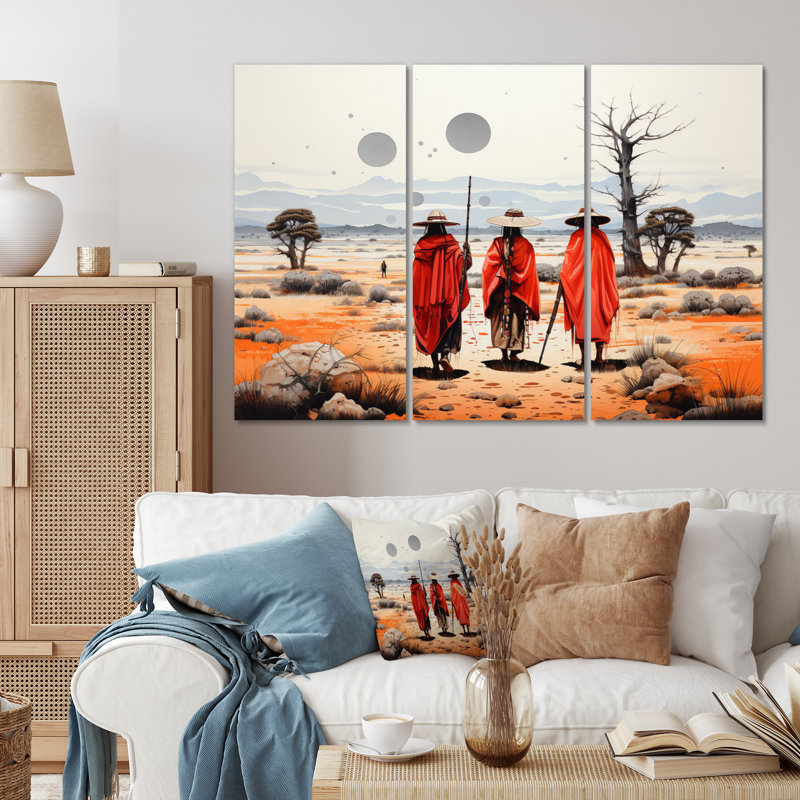 Western Nomades, art du pointillisme, 3 pièces, H 28 po x l 36 po x P 1 po