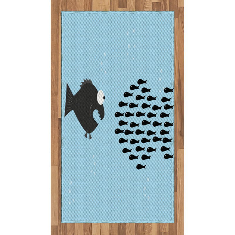 Tapis décoratif à poils longs en fibre de polyester à haute densité Fish, Rectangle 2 pi 7 po x 5 pi