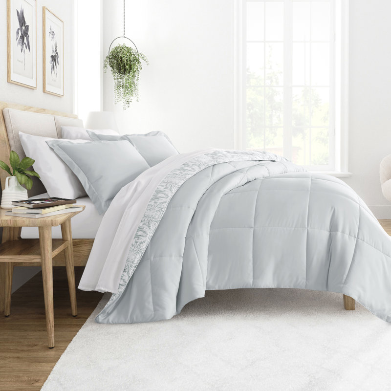 Twin Blue Reversible Down Microfiber Comforter Set