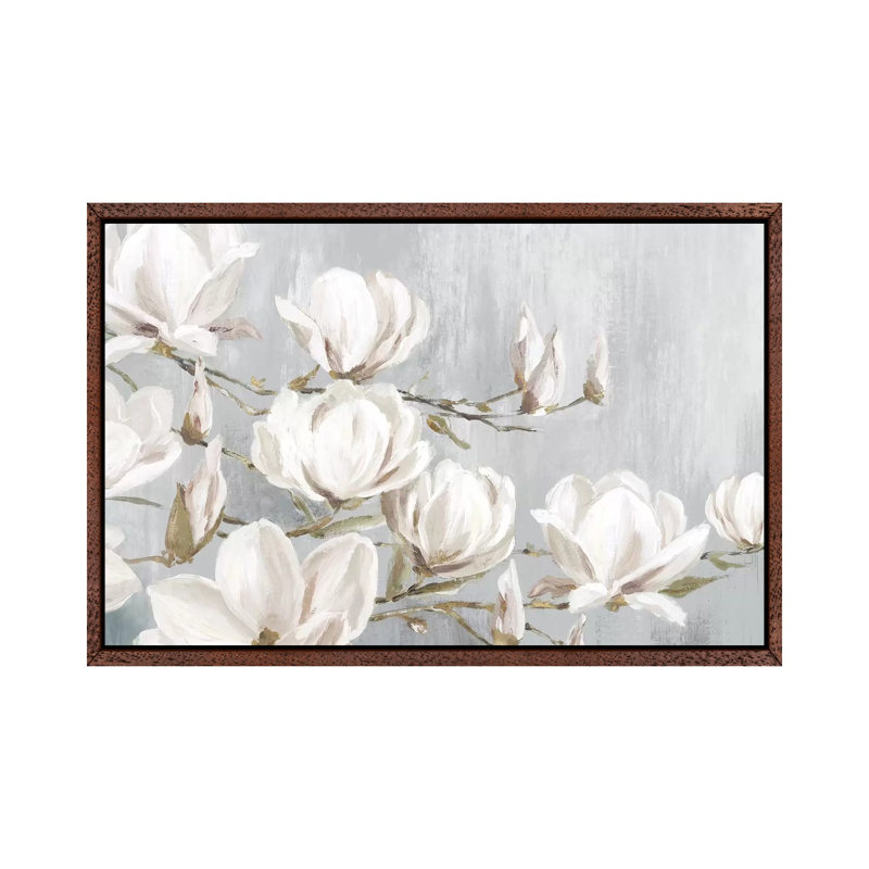 White Magnolia by Eva Watts - Wrapped Canvas Print, 101.6 cm H x 66.04 cm W, Classic Brown Wood Framed