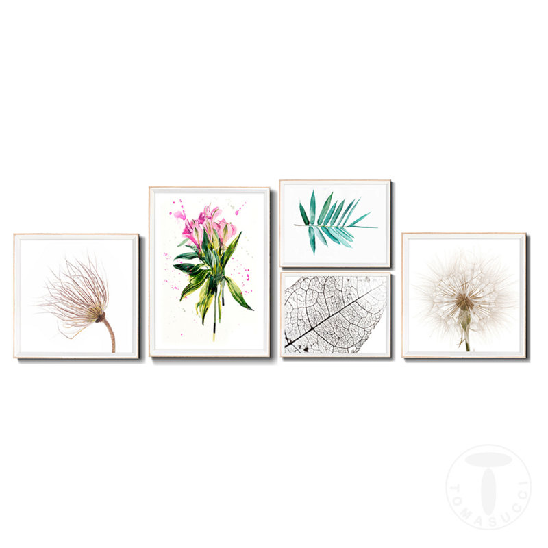 Composizione Quadri FLOWERS - B - 5 Piece Single Picture Frame Painting Set on MDF