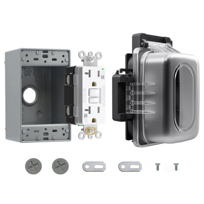 GFCI Outlet With Outdoor Cover And Box, Weather Resistant 20 Amp 125V Duplex Outlet, UL Listed, Matte White 1 PC