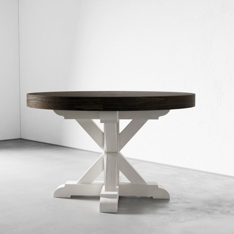 Lampert Pine Round Solid Wood Dining Table, 48" L x 48" W, Pure White/Salvage Espresso