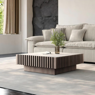 33.46'' Square Coffee Table, Brown Coffee Table with Storage