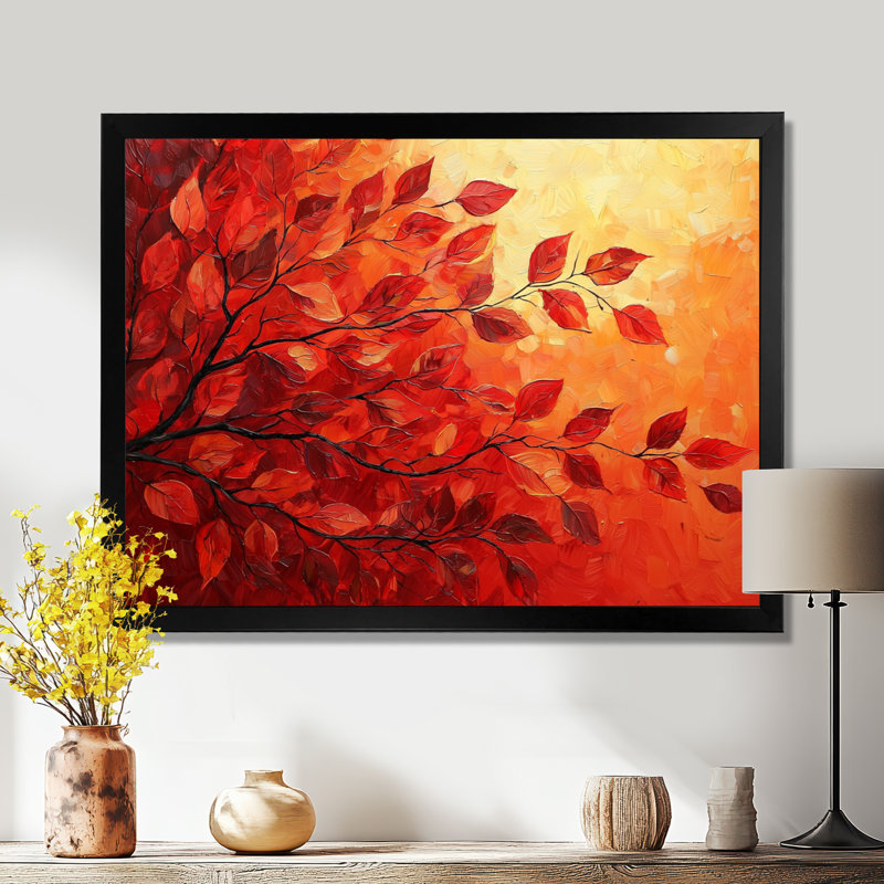 Automne, coucher de soleil, feuille d'érable I - feuilles, art mural, Reproduction d'une seule photo avec cadre, Noir