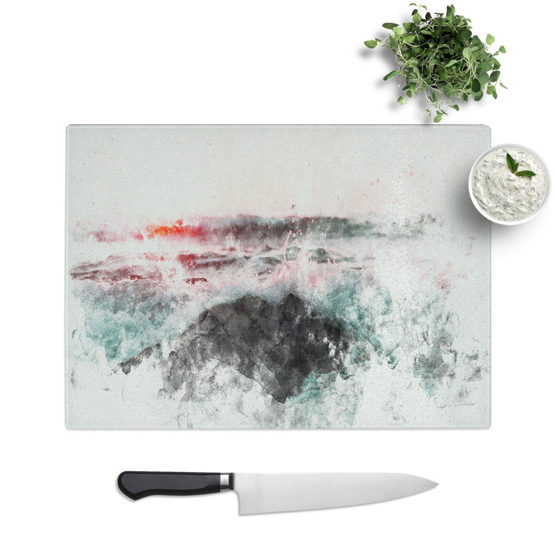 Tempered Glass Ocean Splash Chopping Board, 28.5 cm x 39 cm