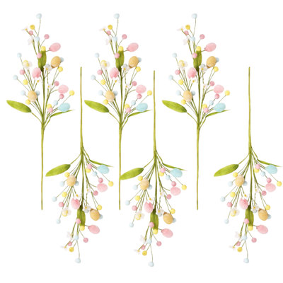 Tiges de Pâques artificielles 6 pièces Cueillette de baies printanières avec œufs de Pâques Baies colorées Branches de brindilles Sprays de Pâques pour arrangement de Pâques Centre de table Vase de Pâques Décoration de la maison